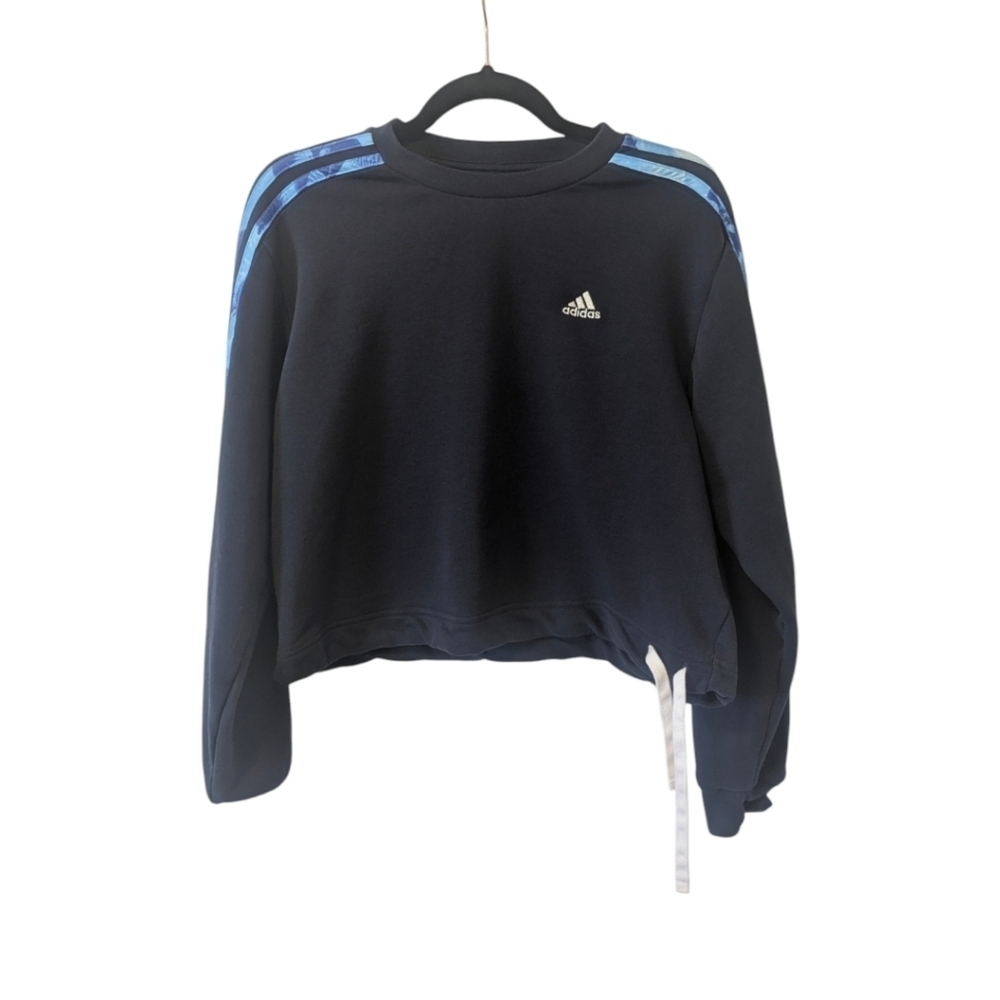 Adidas Women's 3-Striped Floral Print French Terry Sweatshirt Blue - Picture 4 of 9